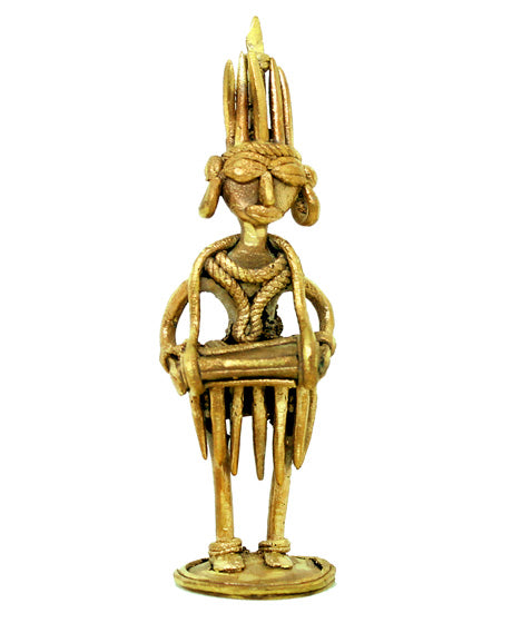 HANDMADE DOKRA BRASS MUSICIAN PLAYING DHOL - TRADITIONAL TRIBAL ART SHOWPIECE