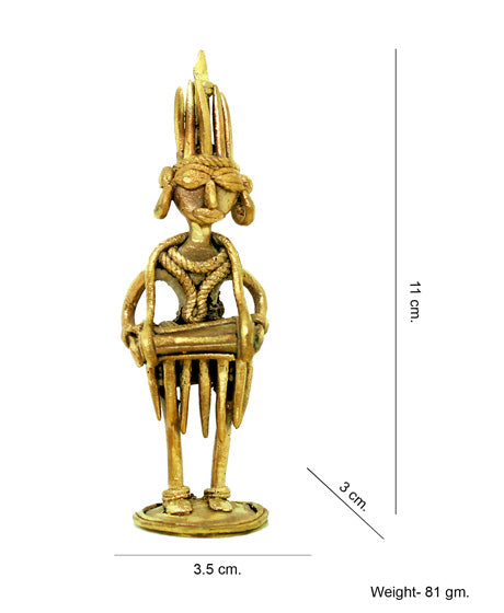 HANDMADE DOKRA BRASS MUSICIAN PLAYING DHOL - TRADITIONAL TRIBAL ART SHOWPIECE