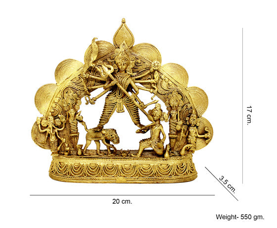 DOKRA MA DURGA WITH HER CHILDREN - TRADITIONAL TRIBAL ART SHOWPIECE