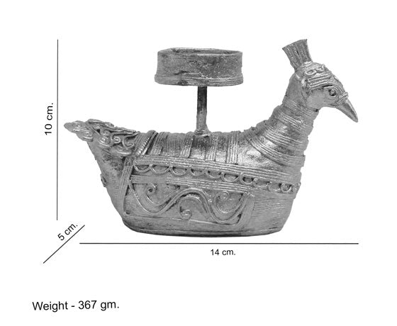 PEACOCK CANDLE STAND MADE OF DOKRA METAL