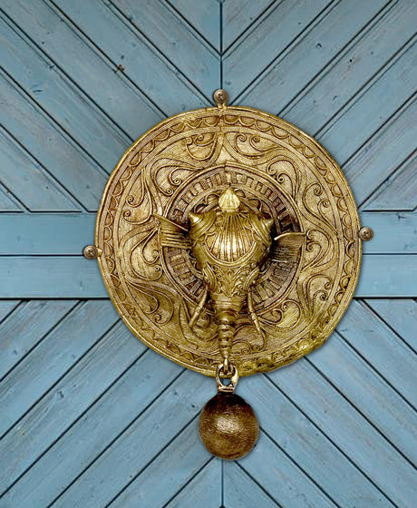 HANDMADE DOKRA BRASS ELEPHANT WITH BELL SHOWPIECE