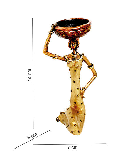 VILLAGE LADY CANDLE STAND GOLDEN SINGLE PIECE WITH COMPLIMENTARY CANDLE