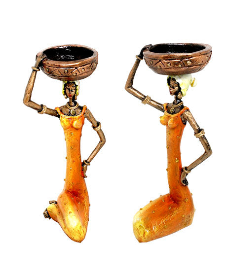 VILLAGE LADY CANDLE STAND ORANGE SINGLE PIECE WITH COMPLIMENTARY CANDLE