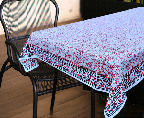 RED LEAF HAND BLOCK PRINTED PURE COTTON TABLE COVER