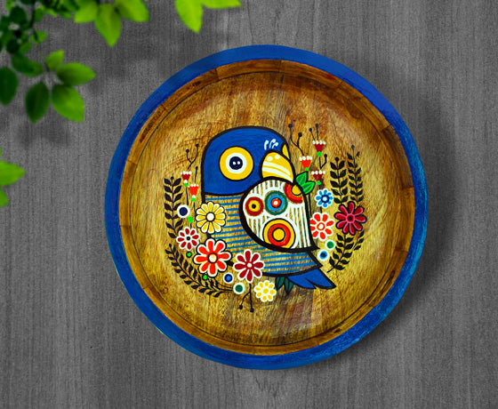 UNIQUE HAND PAINTED CIRCULAR SERVING TRAY MADE OF MANGO WOOD-Design 4
