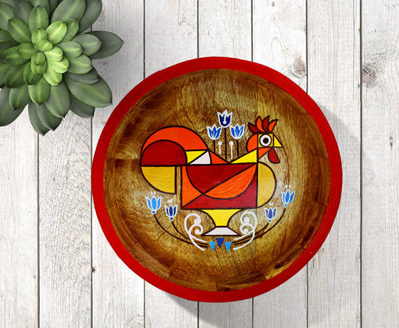 UNIQUE HAND PAINTED CIRCULAR SERVING TRAY MADE OF MANGO WOOD-Design 2