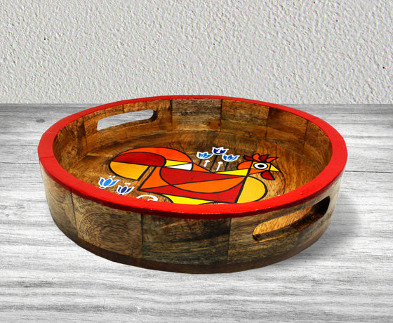 UNIQUE HAND PAINTED CIRCULAR SERVING TRAY MADE OF MANGO WOOD-Design 2