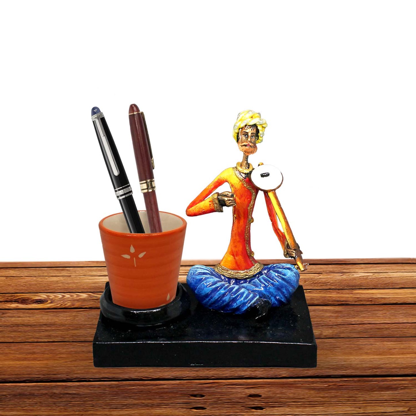MUSICIAN MAN PLAYING RAVANTHA WITH CERAMIC CONTAINER FLOWER POT OR PEN STAND