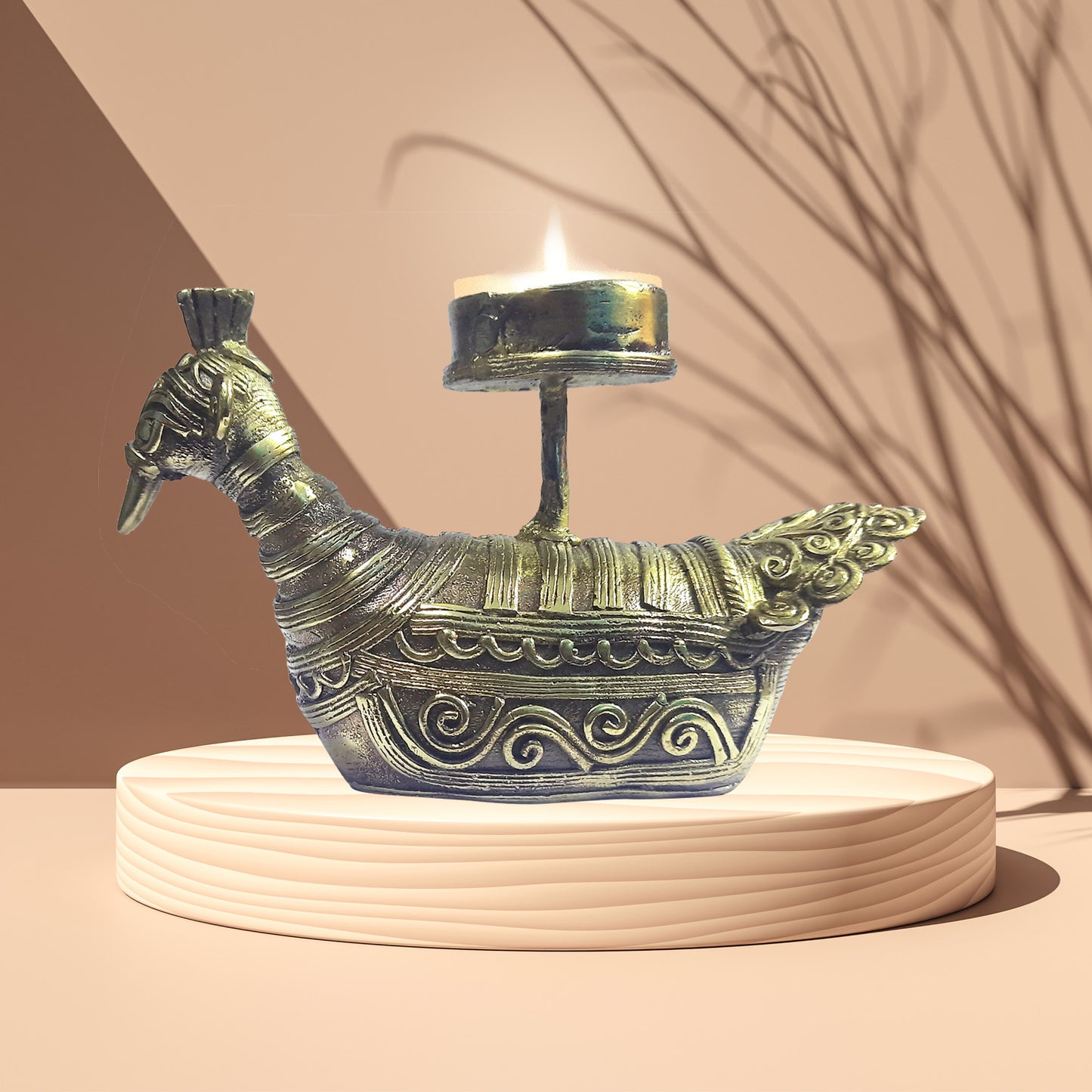PEACOCK CANDLE STAND MADE OF DOKRA METAL