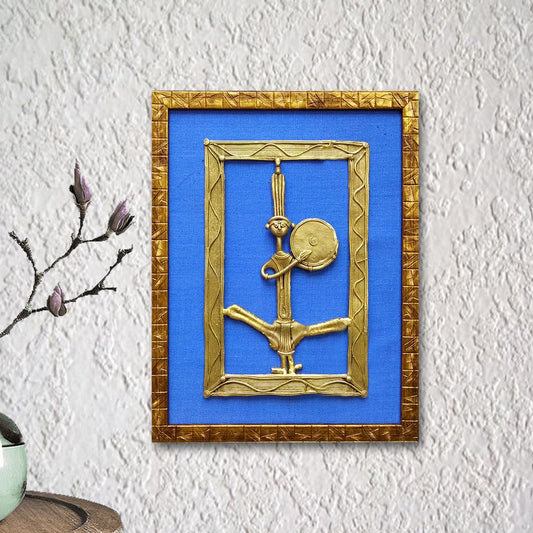 HANDMADE DOKRA METAL SINGLE MUSICIAN IN A WOODEN FRAME-BLUE