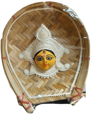 MAA DURGA SHOWPIECE WITH  SHOLA DECORATION - FIXED ON KULO/ BAMBOO TRAY (BIG)