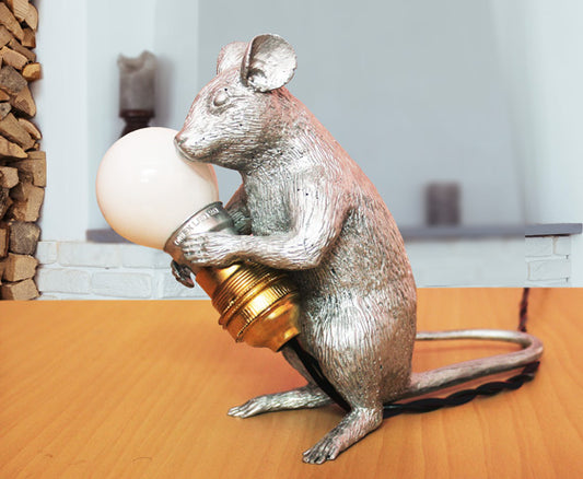 LIGHTWEIGHT SILVER MOUSE TABLE LAMP