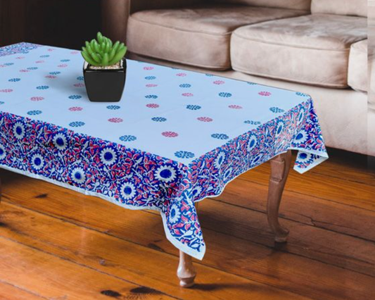 EXCLUSIVE PINK BLUE HAND BLOCK PRINTED COTTON TABLE COVER