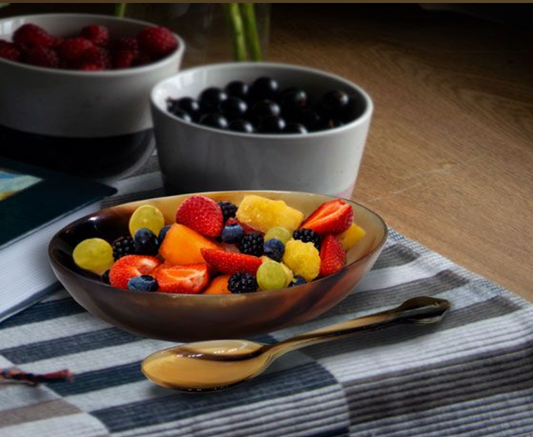 ATTRACTIVE HANDMADE HORNCRAFT BOWL & SPOON SET- 1 BOWL & 1 SPOON
