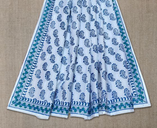 HAND BLOCK PRINTED BENGAL KOLKA MOTIF COTTON TABLE COVER - BLUE