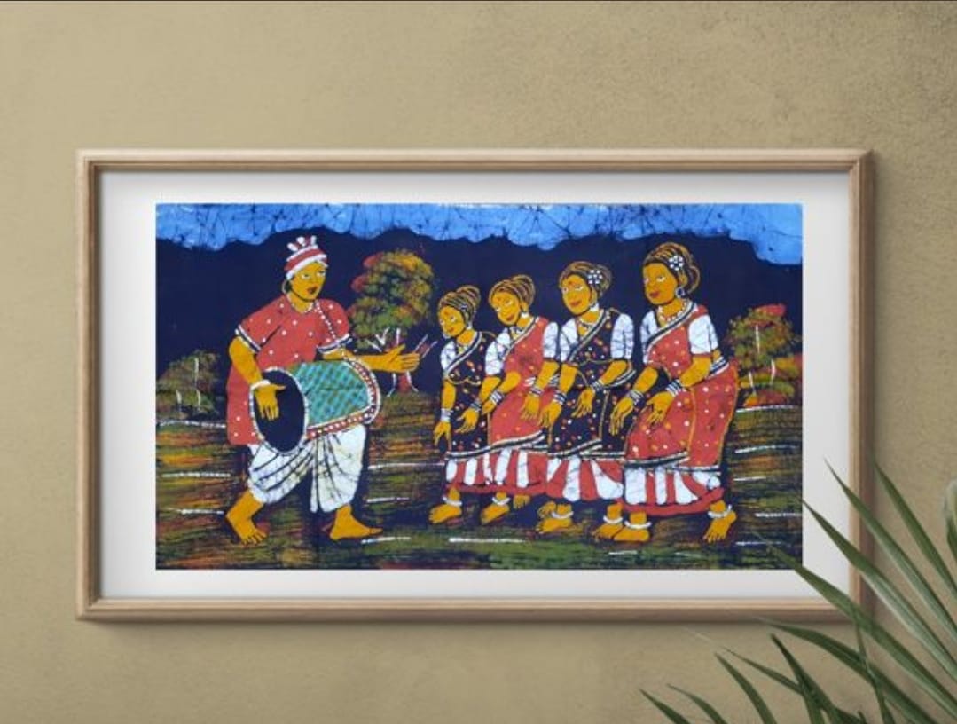 SANTHAL FOLK DANCERS- BATIK PAINTING