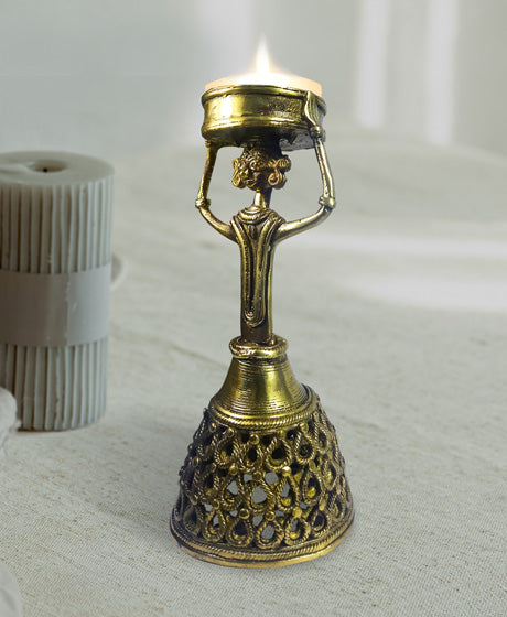 HANDMADE DOKRA BRASS TRIBAL LADY STANDING - SHOWPIECE